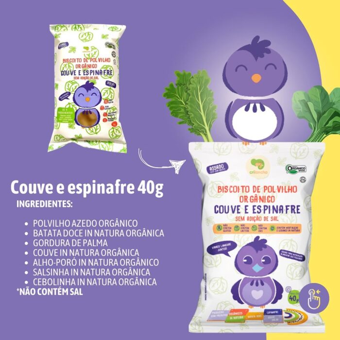 Biscoito de Polvilho Orgânico Couve e Espinafre Sem Alergênicos 20g – Crilancha - Image 2