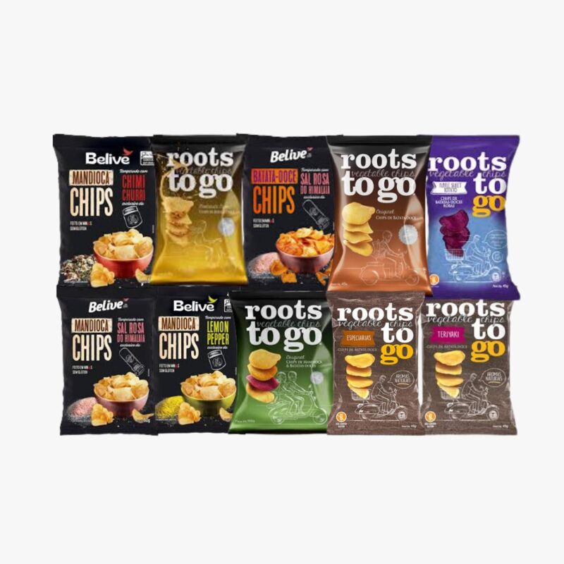 Combo Snacks Crocantes e Saudáveis 10unid. ( 4und. Snacks Belive 50g e 6unid. Snacks Roots 45g )
