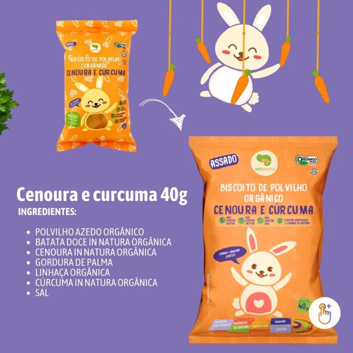 Biscoito de Polvilho Orgânico Cenoura e Cúrcuma Sem Alergênicos 20g – Crilancha - Image 2