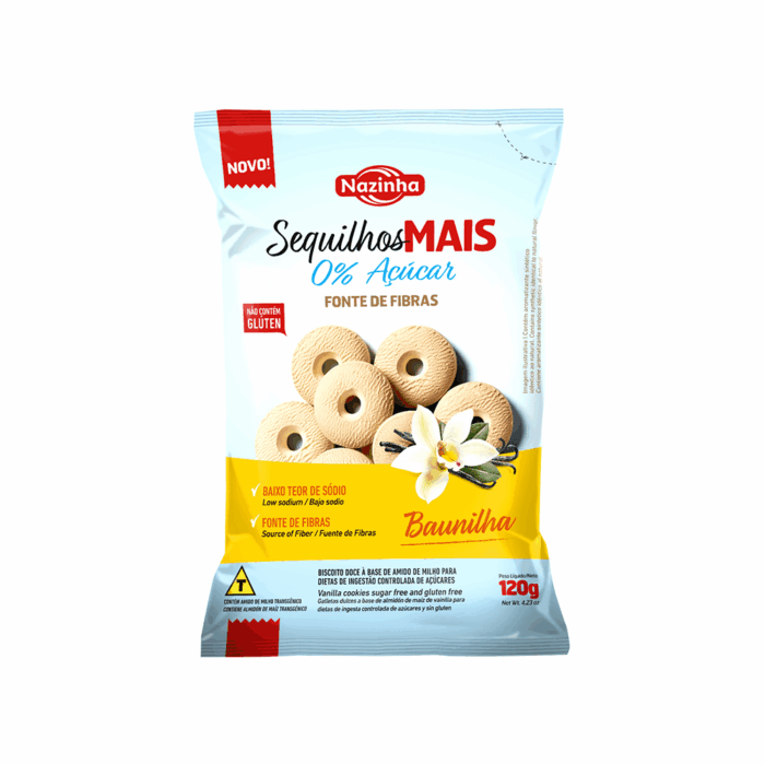 Sequilho de Baunilha Sem Açúcar Sem Glúten e Sem Leite 120g - Nazinha