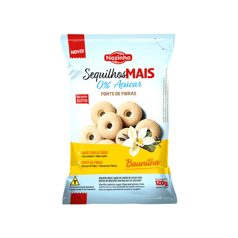 Sequilho de Baunilha Sem Açúcar Sem Glúten e Sem Leite 120g - Nazinha