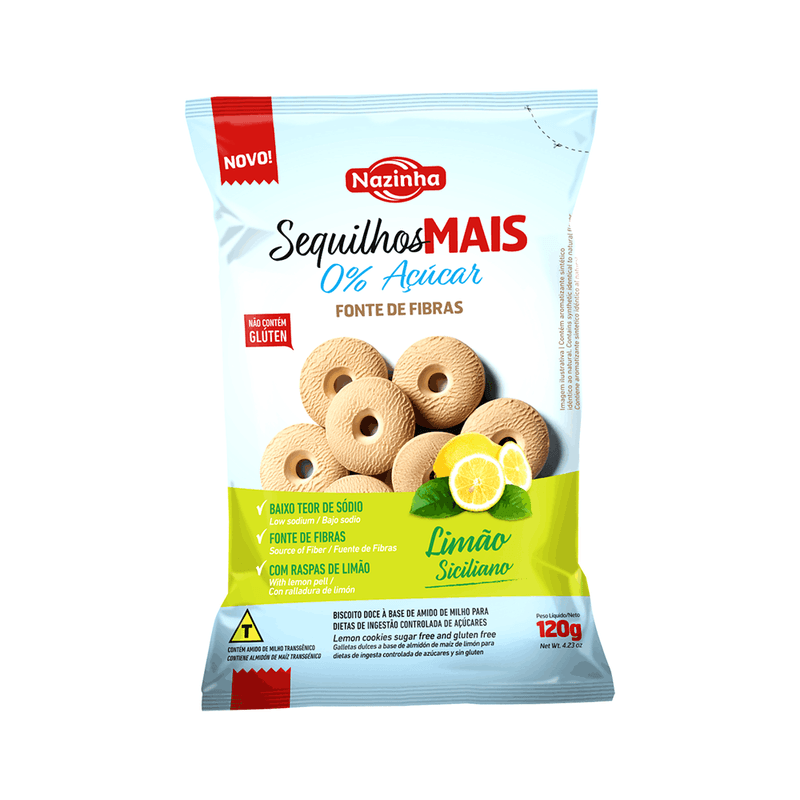 Sequilho de Limão Siciliano Sem Açúcar Sem Glúten e Sem Leite 120g - Nazinha