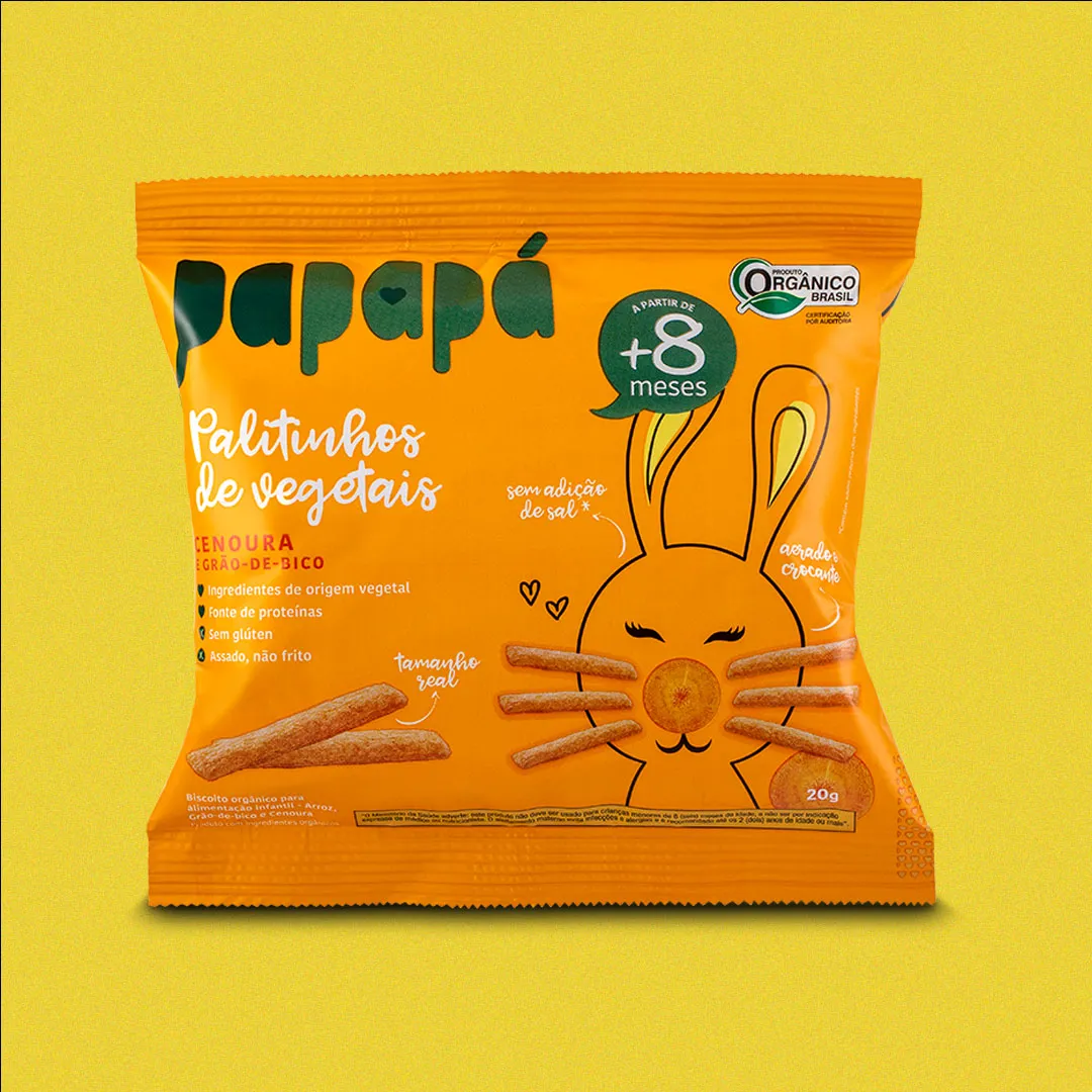 Palitinhos de Vegetais de Cenoura Orgânico 20g - Papapá