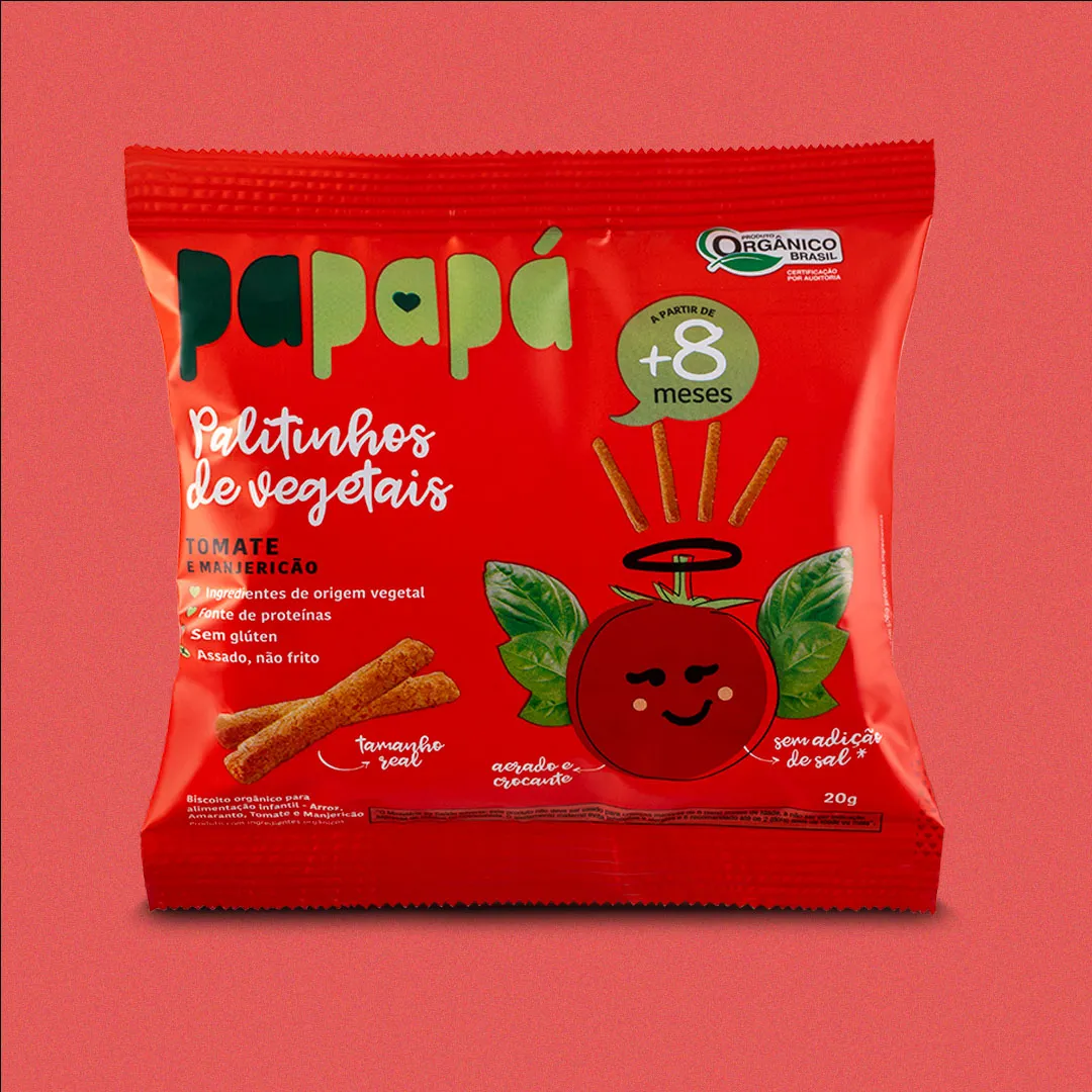 Palitinhos de Vegetais de Tomate e Manjericão Orgânico 20g - Papapá